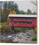 Upper Cox Brook Covered Bridge In Northfield Vermont Wood Print