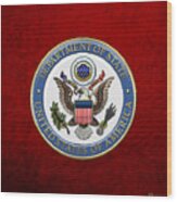 U. S. Department Of State - Dos Emblem Over Red Velvet Wood Print