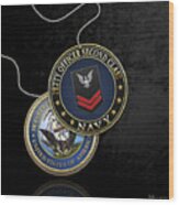 U.s. Navy Petty Officer Second Class - Po2 Rank Insignia Over Black Velvet Wood Print