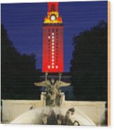 Ut Austin Tower Orange Wood Print