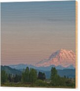 Valley Sunset Of Mt Rainier Wood Print