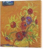 Van Gogh Starry Night Sunflowers Inspired Modern Impressionist Wood Print