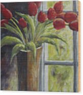 Vase Of Red Tulips Wood Print