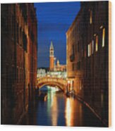 Venice Canal Night San Giorgio Maggiore Wood Print