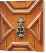 Venice Geometric Oak Wood Door And Brass Knocker Wood Print