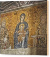 Very Old Mosaic Of The Virgin Mary And Infant Jesus Wood Print