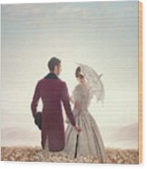 Victorian Couple Standing In A Meadow Wood Print