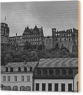 View Of Heidelberg Castle B W Wood Print