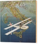 Vintage 1920s Island Plane Shuttle Italian Travel Wood Print