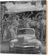 Vintage Blue Plymouth Automobile In Black And White Wood Print