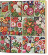Vintage Childs Nursery Flower Seed Packets Mosaic Wood Print