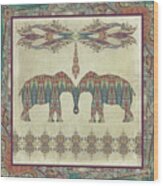 Vintage Elephants Kashmir Paisley Shawl Pattern Artwork Wood Print