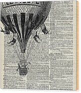 Vintage Hot Air Balloon Illustration,antique Dictionary Book Page Design Wood Print