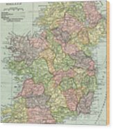 Vintage Map Ireland Wood Print