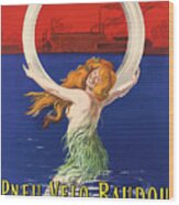 Vintage Poster Advertising La Sirene Bicycle Tires Wood Print