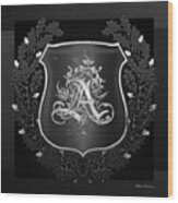 Vintage Silver Aa Monogram On Black Shield With Black Oak Wreath Over Black Canvas Wood Print