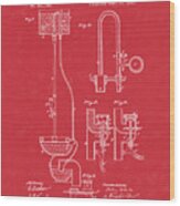 Water Closet Patent Art Red Wood Print