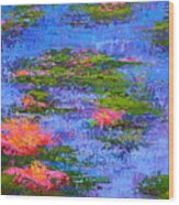 Waterlilies Lily Pads - Modern Impressionist Landscape Palette Knife Work Wood Print