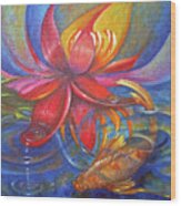 Water Lily And Koi Wood Print