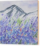 Watercolor - Colorado Mountain And Lupine Landscape Wood Print