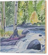 Watercolor - Forest And Stream Landscape Wood Print