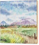 Watercolor Landscape Path To The Mountains Wood Print