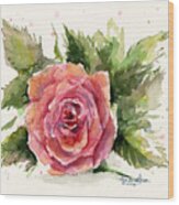 Watercolor Rose Wood Print