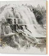 Waterfall Watercolor Landscape Art Wood Print