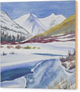 Watercolor - Winter Landscape Near Crested Butte Wood Print