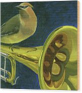 Waxwing On Trumpet Wood Print
