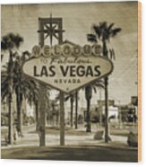 Welcome To Las Vegas Series Sepia Grunge Wood Print
