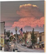 Welcome To Stoughton - Heritage Mural And Main Street With Cumulonimbus Stormcloud In Background Wood Print