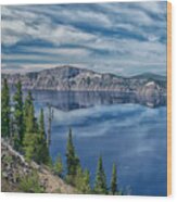 Cliff Reflections On Crater Lake Wood Print