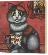 Western Boots Cat Painting Wood Print