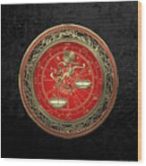 Western Zodiac - Golden Libra -the Scales On Black Velvet Wood Print