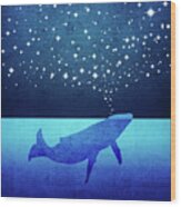 Whale Spouting Stars Wood Print