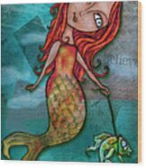 Whimsical Mermaid Walking Fish Wood Print