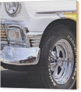 White And Yellow Classic Chevy Wood Print