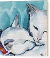 White Cat Affection Wood Print