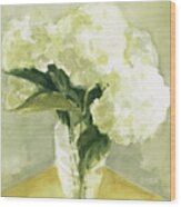 White Hydrangeas Morning Light Wood Print