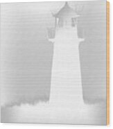 Lighthouse White Silhouetted Wood Print