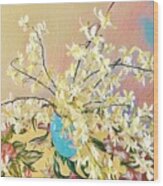 White Orchid Bouquet Pink/blue Wood Print