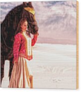 White Sands Horse And Rider #2b Wood Print