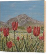 Wild Tulips In Central Crete Wood Print
