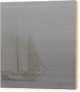 Windjammer In Fog Wood Print