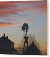 Windmill Sunset Wood Print