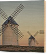 Windmills In Golden Light Wood Print
