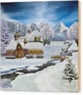 Winter Country Cottage Wood Print