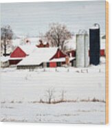 Red Barns And Blue Silos Wood Print