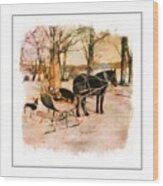 Winter Horse Sled Wood Print